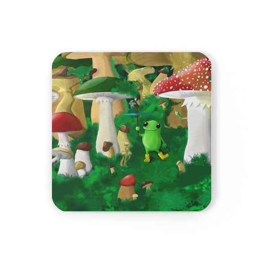 Cork Back Coaster Frog in mushroom wood